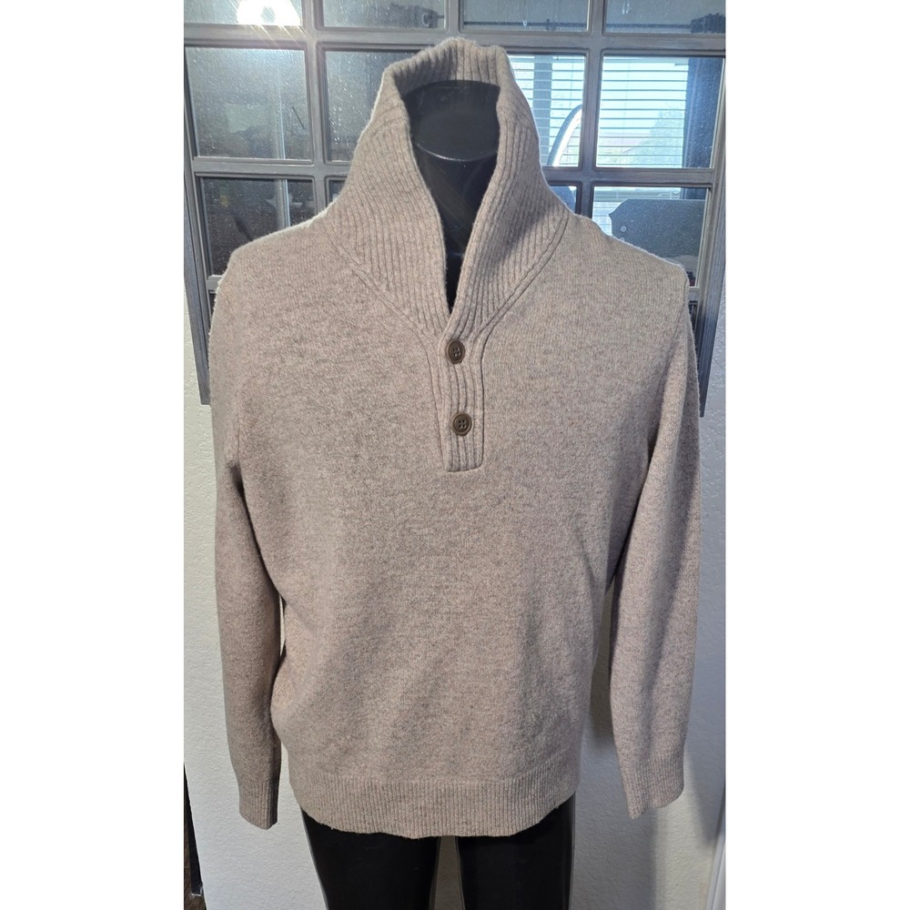 J. Crew Mens 100% Lambswool Shawl Collar Sweater Beige Heather 21943 L